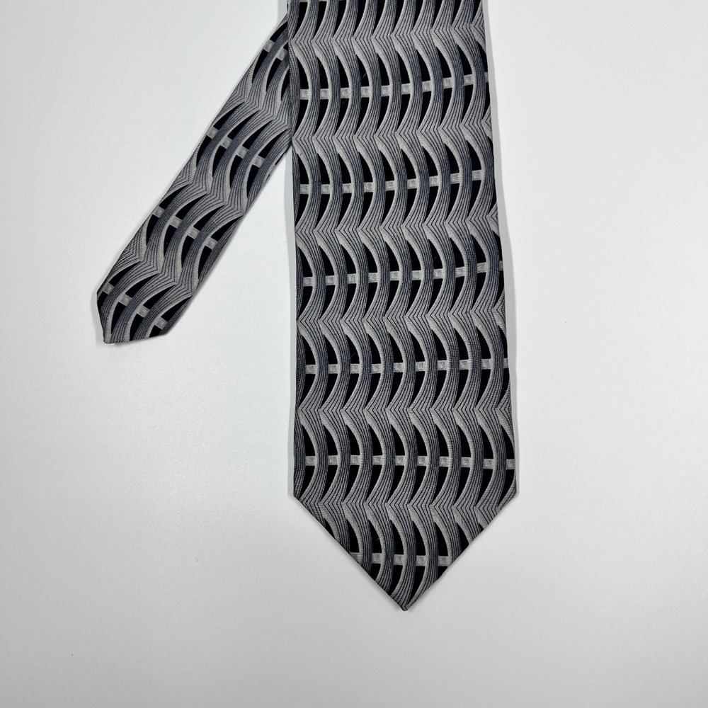 Enrico Guccini Gray Geometric Silk Necktie Handmade Mens One Size
